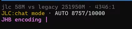 JLC HUD at turn 8757: jlc 58M vs legacy 251950M, ratio 4346:1